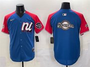 Men's National League Milwaukee Brewers Team Big Logo Blue Red Alternate 2025 All-Star Edition Limited Stitched Baseball Jersey Cheap Wholesale