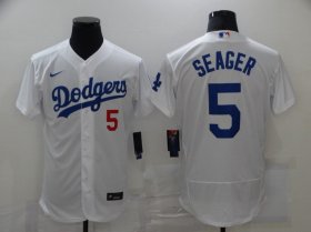 Wholesale Cheap Men\'s Los Angeles Dodgers #5 Corey Seager White Stitched MLB Flex Base Jersey