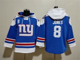 Men\'s New York Giants #8 Daniel Jones Blue Ageless Must-Have Lace-Up Pullover Hoodie
