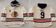 Wholesale Cheap Blackhawks #9 Bobby Hull Cream Heavyweight Pullover Hoodie Stitched NHL Jersey