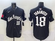 Cheap Men's Los Angeles Dodgers #18 Yoshinobu Yamamoto Black Mexico 2025 LA Gothic Style With Fernando Patch Vapor Premier Limited Stitched Baseball Jersey