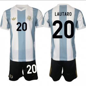 Men\'s Argentina #20 Lautaro White Blue 2024-25 50th Anniversary Home Soccer Jersey Suit Cheap
