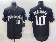 Men's Philadelphia Phillies #10 J.T. Realmuto Black Gothic Vapor Limited Stitched Jersey Cheap