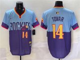 Cheap Men's Colorado Rockies #14 Ezequiel Tovar Purple Light Blue 2025 City Connect Limited Stitched Baseball Jersey