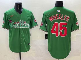 Men\'s Philadelphia Phillies #45 Zack Wheeler Green Phanatic Limited Stitched Jersey Cheap
