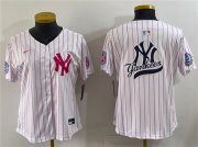 Cheap Youth New York Yankees Team Big Logo White Pink Pinstripe Limited Stitched Baseball Jerseys