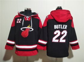 Wholesale Cheap Men\'s Miami Heat #22 Jimmy Butler Black Ageless Must-Have Lace-Up Pullover Hoodie