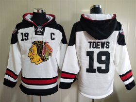 Wholesale Cheap Men\'s Chicago Blackhawks #19 Jonathan Toews White Ageless Must Have Lace Up Pullover Hoodie