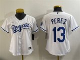 Cheap Youth Kansas City Royals #13 Salvador Perez White Cool Base Stitched Baseball Jersey