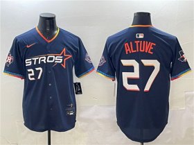 Cheap Men\'s Houston Astros #27 Jose Altuve Navy 2025 City Connect With Texas Patch Limited Stitched Baseball Jersey