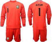 Wholesale Cheap Brazil #1 Alisson Red Goalkeeper Long Sleeves Soccer Country Jersey