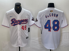 Cheap Men\'s Texas Rangers #48 Jacob deGrom Number White 2024 Gold Collection Limited Cool Base Jerseys