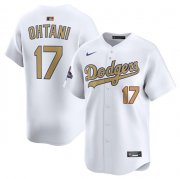 Men's Los Angeles Dodgers #17 Shohei Ohtani White 2025 Gold Collection Limited Stitched Baseball Jersey Cheap
