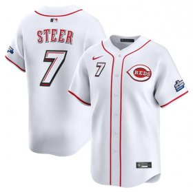 Cheap Men\'s Cincinnati Reds #7 Spencer Steer White 2025 Speedway Classic Home Limited Stitched Baseball Jersey