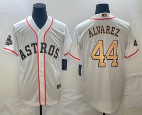 Cheap Men\'s Houston Astros #44 Yordan Alvarez 2023 White Gold World Serise Champions Patch Cool Base Stitched Jersey