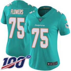 Wholesale Cheap Nike Dolphins #75 Ereck Flowers Aqua Green Team Color Women\'s Stitched NFL 100th Season Vapor Untouchable Limited Jersey