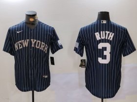 Men\'s New York Yankees #3 Babe Ruth Navy Pinstripe Fashion Cool Base Jersey