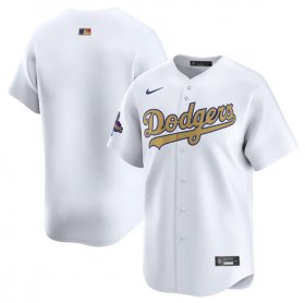 Men\'s Los Angeles Dodgers Blank White 2025 Gold Collection Limited Stitched Baseball Jersey Cheap