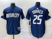 Cheap Men's Detroit Tigers #25 Gleyber Torres Navy City Connect Cool Base Limited Stitched Jersey