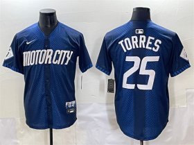 Cheap Men\'s Detroit Tigers #25 Gleyber Torres Navy City Connect Cool Base Limited Stitched Jersey