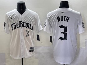 Men\'s New York Yankees #3 Babe Ruth White \'Gothic Legacy Edition\' Vapor Premier Limited Stitched Baseball Jersey