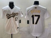 Cheap Men's Los Angeles Dodgers #17 Shohei Ohtani White Gold Limited Stitched Baseball Jersey