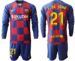 Wholesale Cheap Barcelona #21 F.De Jong Home Long Sleeves Soccer Club Jersey