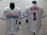 Wholesale Cheap Men's Atlanta Braves #1 Ozzie Albies White 2021 City Connect Stitched MLB Cool Base Nike Jersey