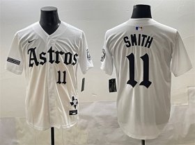 Men\'s Houston Astros #11 Cam Smith White Gothic \'Houston Born Barrio Raised\' Limited Stitched Baseball Jersey