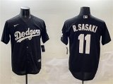Men's Los Angeles Dodgers #11 Roki Sasaki Black Cool Base Stitched Baseball Jersey Cheap