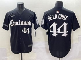 Men\'s Cincinnati Reds #44 Elly De La Cruz Black \'Gothic Queen City Edition\' Vapor Premier Limited Stitched Baseball Jersey