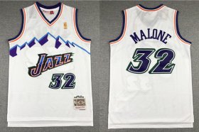 Wholesale Cheap Men\'s Utah Jazz #32 Karl Malone Mountain White Gold NBA Hardwood Classics Soul Swingman Throwback Jersey