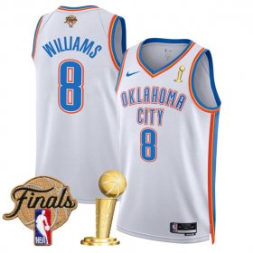 Men\'s Oklahoma City Thunder #8 Jalen Williams White 2025 Finals Patch And Finals Champions Patch Association Edition Stitched Basketball Jersey