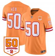 Cheap Men's Tampa Bay Buccaneers #50 Vita Vea Orange 2025 F.U.S.E. 50th Anniversary Patch Vapor Untouchable Limited Football Stitched Jersey