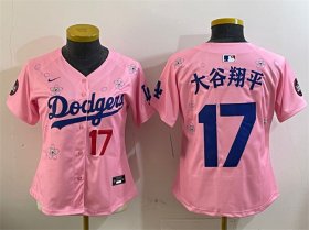 Women\'s Los Angeles Dodgers #17 Shohei Ohtani Pink 2025 Tokyo Series Limited Stitched Baseball Jersey(Run Small) Cheap