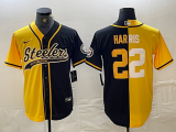Cheap Men's Pittsburgh Steelers #32 Franco Harris Yellow Black Split With Patch Cool Base Stitched Baseball Jersey