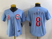 Women's Chicago Cubs #8 Ian Happ Blue 2024 25 2nd Alternatemited Stitched Baseball Jersey(Run Small) Cheap