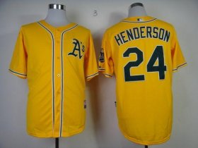 Wholesale Cheap Athletics #24 Rickey Henderson Yellow Cool Base Stitched MLB Jersey