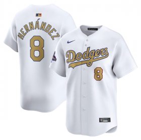 Men\'s Los Angeles Dodgers #8 Enrique Hernandez White 2025 Gold Collection Limited Stitched Baseball Jersey Cheap