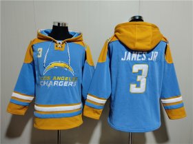 Wholesale Cheap Men\'s Los Angeles Chargers #3 Derwin James Jr. Blue Ageless Must-Have Lace-Up Pullover Hoodie