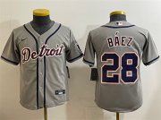 Youth Detroit Tigers #28 Javier Baez Gray Cool Base Stitched Baseball Jersey