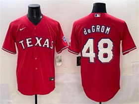Men\'s Texas Rangers #48 Jacob deGrom Red With Patch Cool Base Stitched Baseball Jersey Cheap