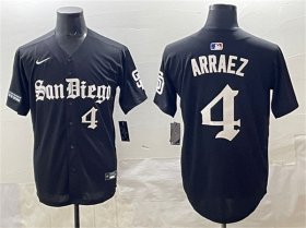 Men\'s San Diego Padres #4 Luis Arraez Black Gothic Edition Vapor Limited Stitched Baseball Jersey Cheap Wholesale
