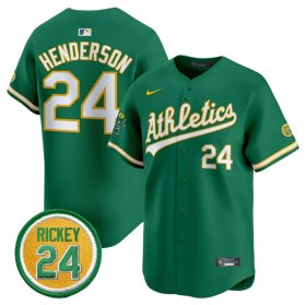 Men\'s Oakland Athletics #24 Rickey Henderson Green 2024 Limited With Rickey Henderson Patch Stitched Jersey Cheap
