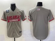 Cheap Men's Arkansas Razorbacks Blank Grey 2025 World Series & SEC Patch Stitched Jersey