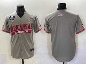 Cheap Men\'s Arkansas Razorbacks Blank Grey 2025 World Series & SEC Patch Stitched Jersey