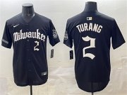 Men's Milwaukee Brewers #2 Brice Turang Black 'Gothic 414 Shadows Edition' Vapor Premier Limited Stitched Jersey Cheap Wholesale