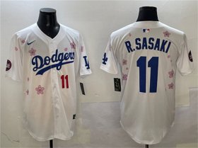 Men\'s Los Angeles Dodgers #11 Roki Sasaki White 2025 Tokyo Series Limited Stitched Baseball Jersey Cheap