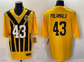 Men\'s Pittsburgh Steelers #43 Troy Polamalu Gold 1933 Throwback Alternate Football Stitched Jersey