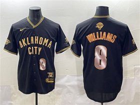 Cheap Men\'s Oklahoma City Thunder #8 Jalen Williams Black Gold 2025 Finals Vapor Stitched Baseball Jersey